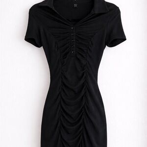 SHEIN Black Ruched Polo Mini Dress